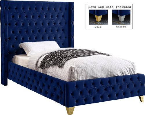 Savan Navy Velvet Twin Bed