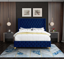 Load image into Gallery viewer, Savan Navy Velvet Queen Bed