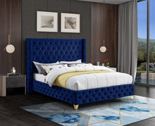 Load image into Gallery viewer, Savan Navy Velvet Full Bed