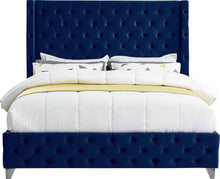 Load image into Gallery viewer, Savan Navy Velvet Queen Bed