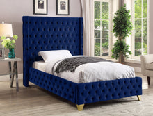 Load image into Gallery viewer, Savan Navy Velvet Twin Bed