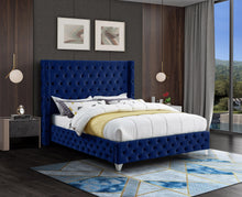 Load image into Gallery viewer, Savan Navy Velvet King Bed