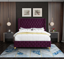Load image into Gallery viewer, Savan Purple Velvet King Bed