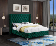 Load image into Gallery viewer, Savan Green Velvet Queen Bed