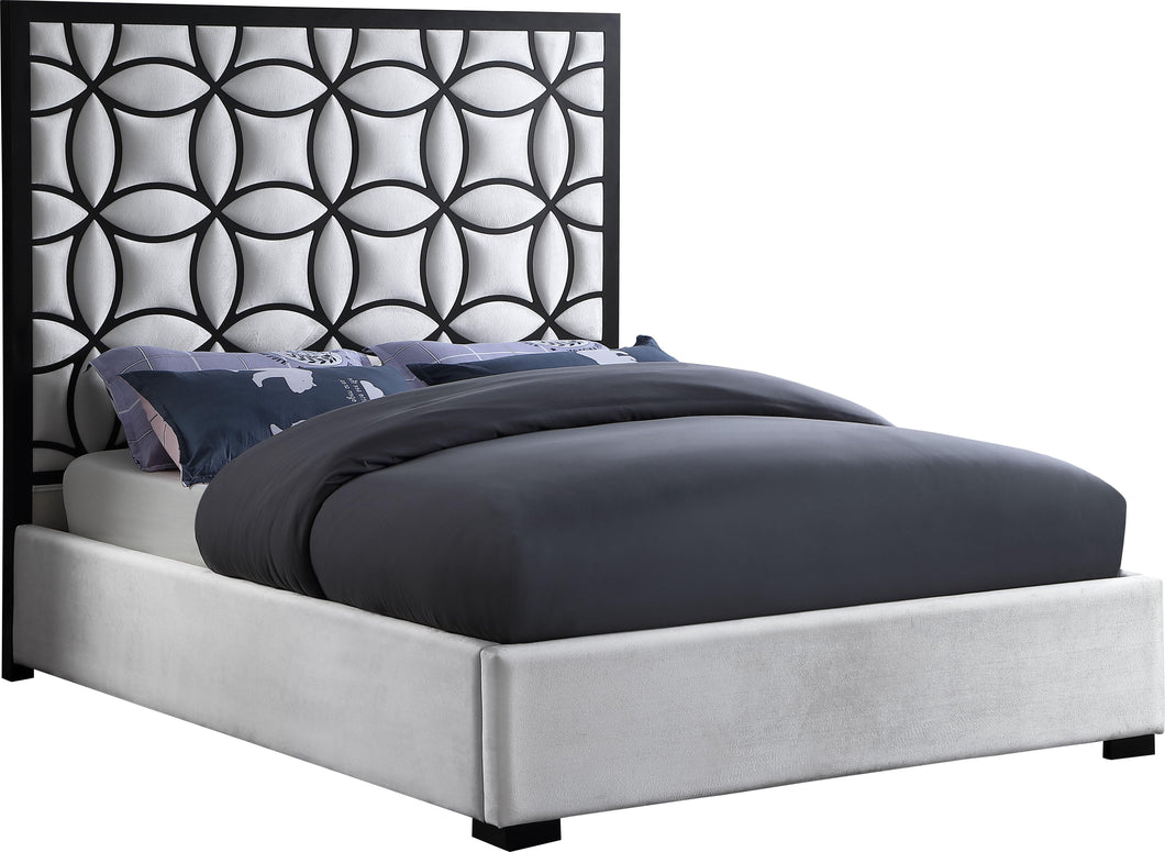 Taj White Velvet King Bed