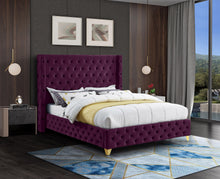 Load image into Gallery viewer, Savan Purple Velvet King Bed