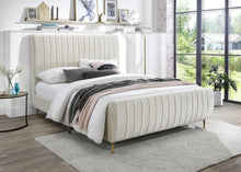 Load image into Gallery viewer, Zara Cream Velvet Queen Bed (3 Boxes)