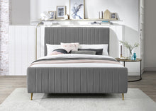 Load image into Gallery viewer, Zara Grey Velvet Queen Bed (3 Boxes)