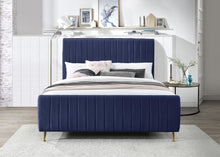 Load image into Gallery viewer, Zara Navy Velvet Queen Bed (3 Boxes)