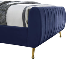 Load image into Gallery viewer, Zara Navy Velvet Queen Bed (3 Boxes)