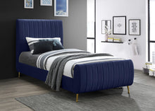 Load image into Gallery viewer, Zara Navy Velvet Twin Bed (3 Boxes)
