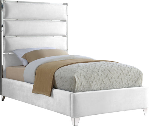 Zuma White Velvet Twin Bed