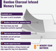 Load image into Gallery viewer, Nasturtium 8&quot; E.King Bamboo Charcoal Infused Memory Foam