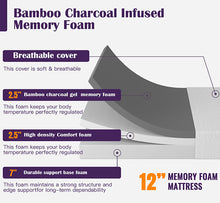 Load image into Gallery viewer, Nasturtium 12&quot; E.King Bamboo Charcoal Infused Memory Foam