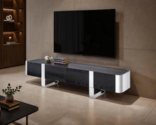 Load image into Gallery viewer, Leknes TV Stand Black w/ Silver Frame