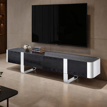 Load image into Gallery viewer, Leknes TV Stand Black w/ Silver Frame
